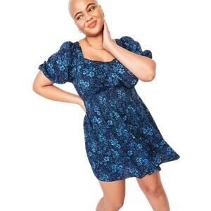 Old Navy Dress Womens 4X Blue Mini Floral Smocked Puff Sleeve Babydoll Fairy NWT